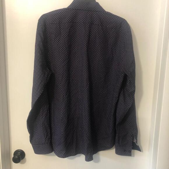 Express Mens Fitted Polka Dot Button Down Shirt Navy Blue Lrge - Picture 7 of 7